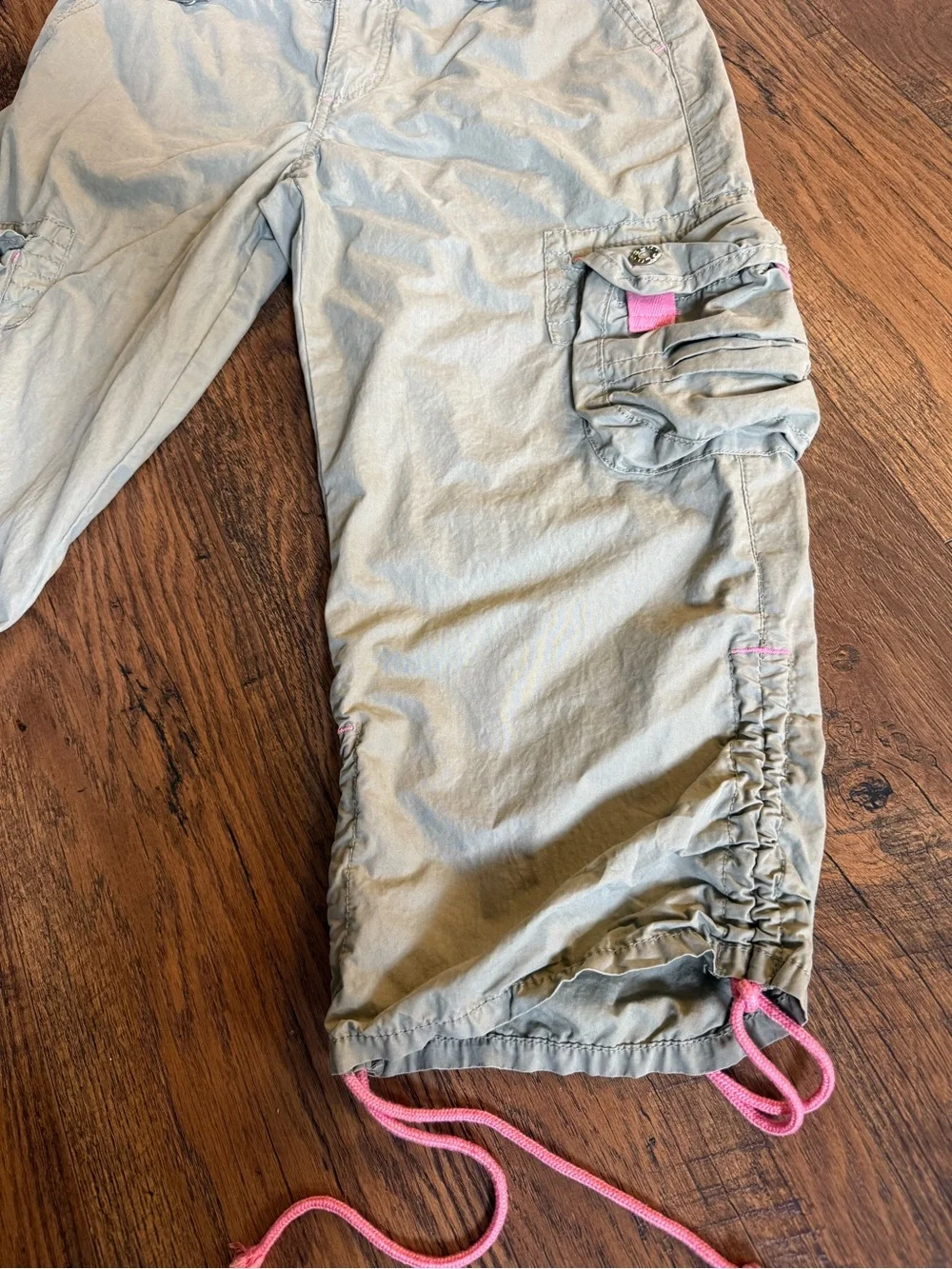 Y2K GLO jeans Sage Green Cargo Capris with Pink Accents And Silver Hardware